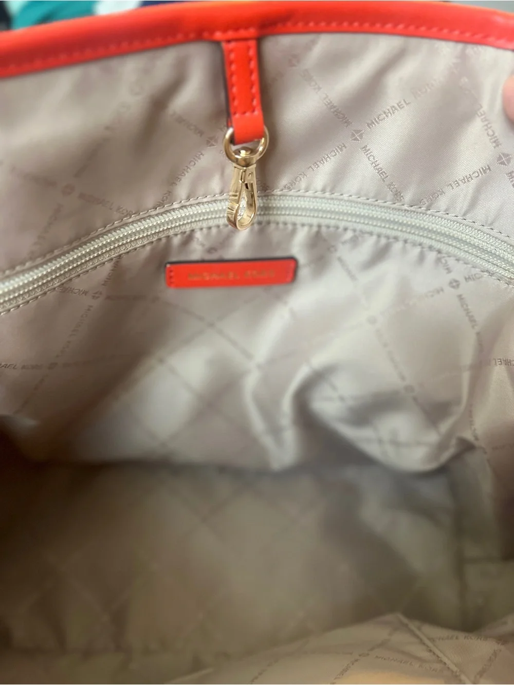 Michael Kors Orange Patent Leather Tote with Gold MK Charm